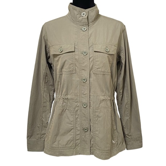 Eddie Bauer Green Utility Jacket Medium Drawstring Waist Grunge Lightweight - Picture 1 of 6